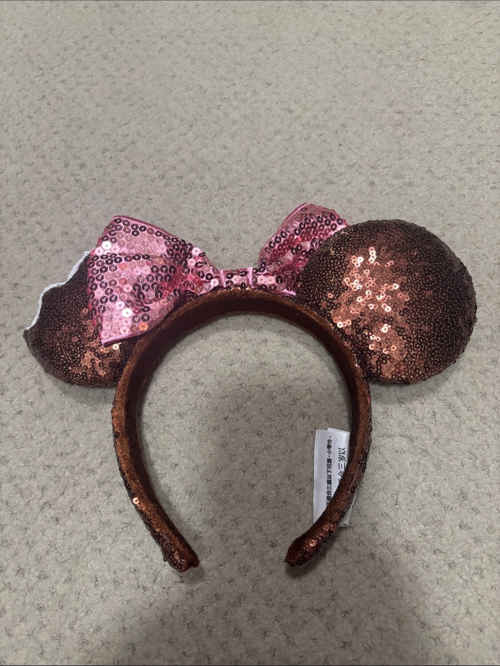 Disney Rose Gold Sequin Minnie Ears Headband with Pink Bow - Kids Accessories
